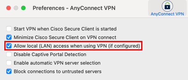 Cisco secure client preferences prompt box